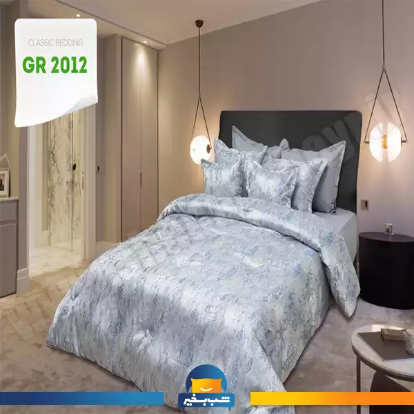 فروشگاه شب بخیر - gray-jacquard-velvet-quilt-set,-blue-code-2012