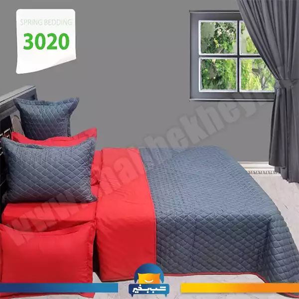 فروشگاه شب بخیر - red-and-gray-four-season-quilt-set-code-3020