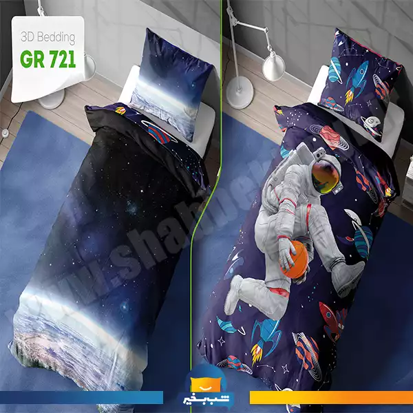 فروشگاه شب بخیر - two-sided-children's-bedding-set-with-astronaut-and-infinite-space-design
